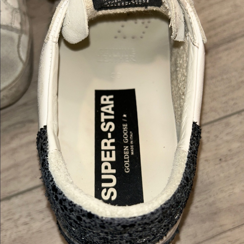 Golden Goose White Sneakers with Gold Star and Black Glitter Heel Tab Size 39 - Picture 10 of 14